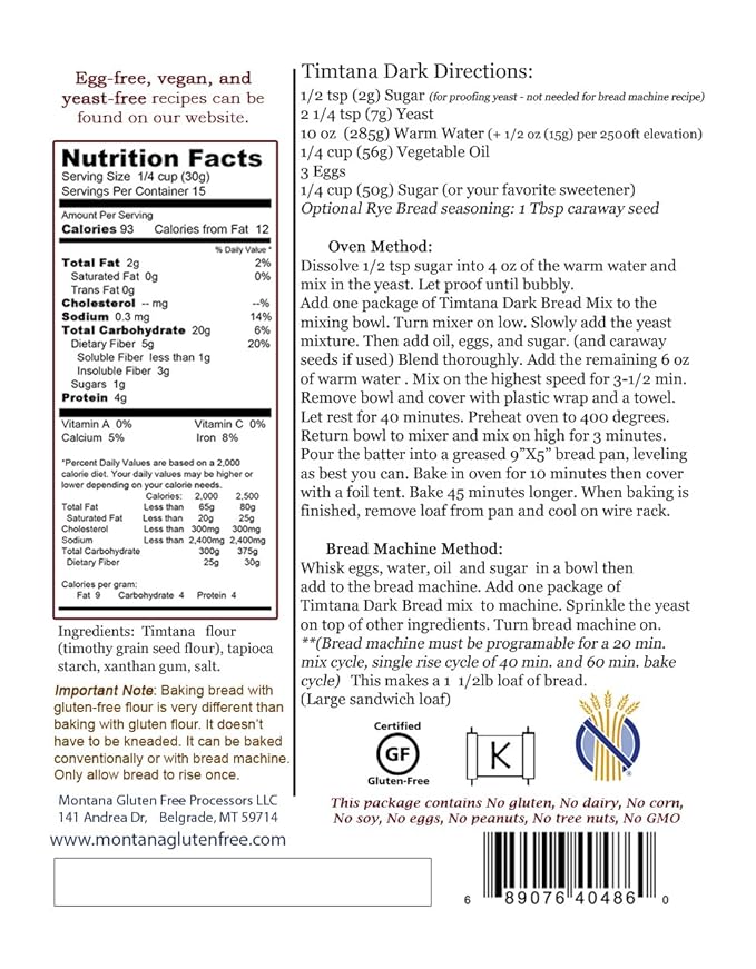 Montana Gluten Free Dark Bread Mix - 4 Pack