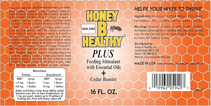 Honey B Healthy® Plus Original 16 oz. Bottle Bundle Immune System Feeding Stimulant with Essential Oils for Bee Health