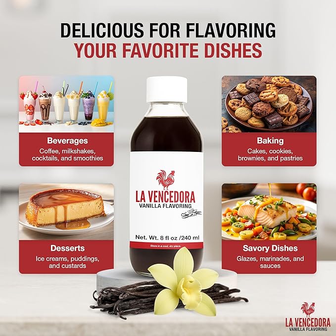 La Vencedora Mexican Vanilla – 8oz Bottles (Pack of 3) – Traditional Vanilla Flavoring for Baking Cooking &amp Desserts – Made in Mexico
