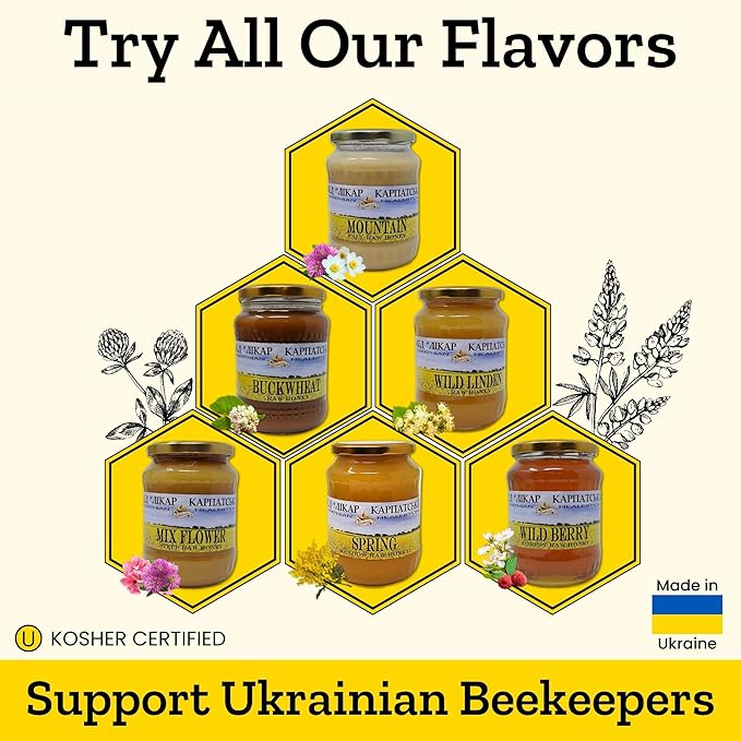 Carpathian Raw Buckwheat Honey | 100% Pure Unfiltered Unpasteurized Ethically Sourced | Glass Jar 908g