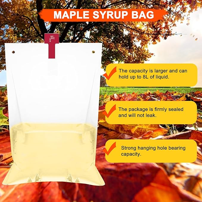 Maple Syrup Tree Tapping Kit with 8L Bags 10 Maple Sap Taps 10 Food Grade 3ft Tubing 10 Bags 5 Syrup Filters Maple Birch Walnut Sugaring Starter Supplies Collection Gift for Experts or Beginners
