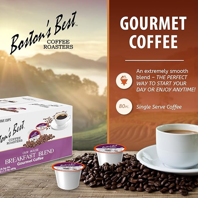 Boston’s Best - Smooth Light-Roast Breakfast Blend Delicious Gourmet Coffee Compatible with Keurig Coffee Maker 1 Count (80 Single Serve Cups)