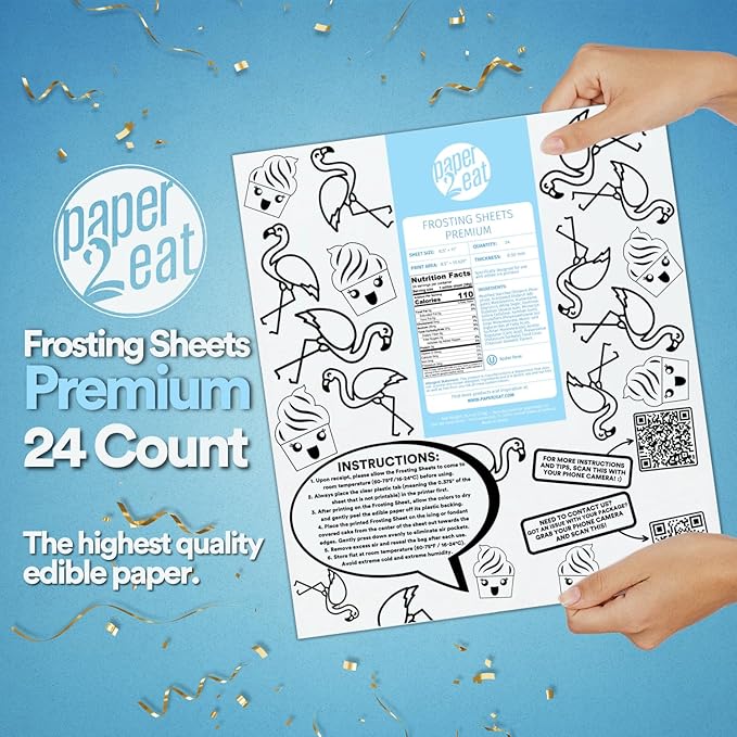 paper2eat Frosting Sheets Premium 8.5“ x 11“ – 24 count – White Edible Icing Sheets - Kosher Certified