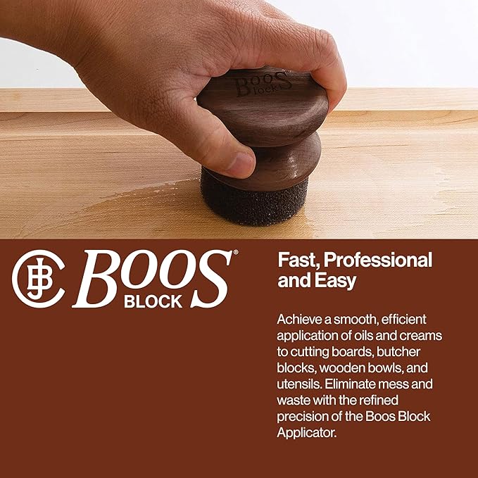 John Boos Oil &amp Cream Round Applicator for Wood Cutting Boards Butcher Blocks &amp Utensils Walnut - Solid Hardwood Handle Silver Ion-Treated Sponge Storage Cap Easy and Even Application