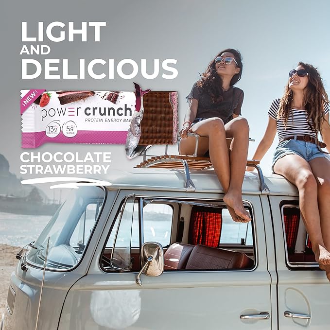 Power Crunch Protein Wafer Bars High Protein Snacks with Delicious Taste Chocolate Strawberry 1.4 Ounce (12 Count)