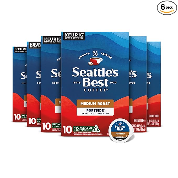 Seattle’s Best Coffee Medium Roast K-Cup Coffee Pods Portside 100% Arabica 6 Boxes (60 Pods Total)