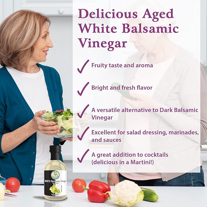 M.G. PAPPAS Aged White Balsamic Vinegar - Barrel Aged Balsamic from Italy - Balsamic White Vinegar for Cooking Vinaigrettes Salads Dressings - No Preservatives No Added Sugar - 8.5 Oz (250ml)
