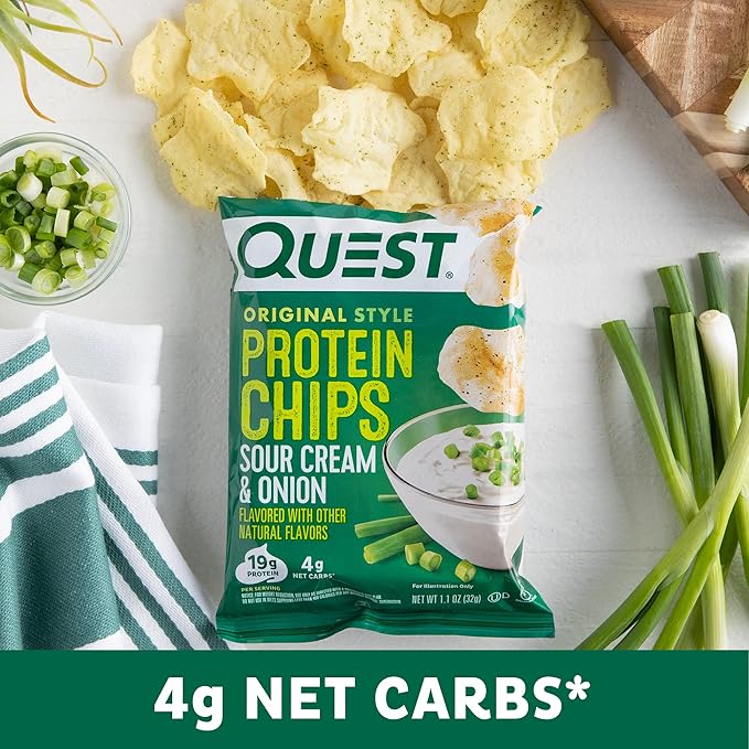 Quest Nutrition Sour Cream &amp Onion Protein Chips 19g Protein 4g Net Carbs Low Carb Gluten Free 1.1 oz (Pack of 12)