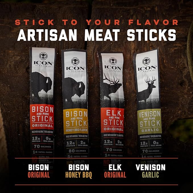 ICON Meats Elk and Pork Snack Sticks Original 24 Pack of High Protein Snacks Sugar Free Natural Jerky Meat Sticks Gluten Free USDA Inspected Made in the USA Gifts for Him