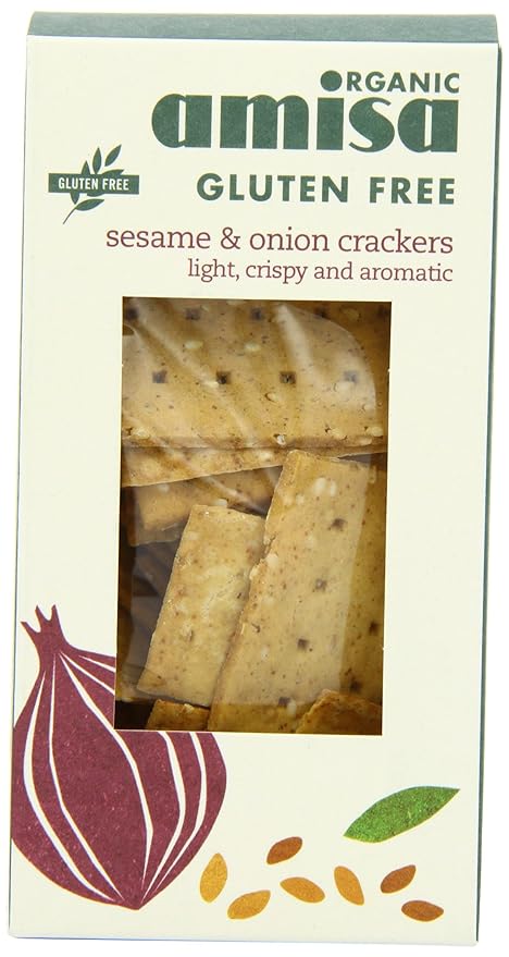 Amisa Organic Gluten Free Crackers Sesame and Onion 100 g (Pack of 4)