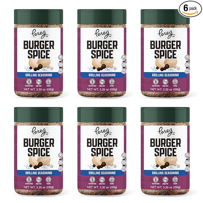 Pereg Burger Spice (5.30 Oz x 6 Pack) - Hamburger Seasoning with Black Pepper White Pepper Onion Garlic &amp Mustard - Meat BBQ Seasoning for Beef Chicken Brisket Ribs Burgers Potatoes - Non