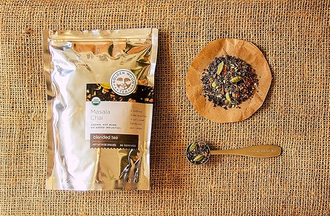 Golden Moon Tea Organic Masala Chai Black Tea - Pure &amp Authentic Blend - Loose Leaf Non-GMO - Half Pound (96 Servings)