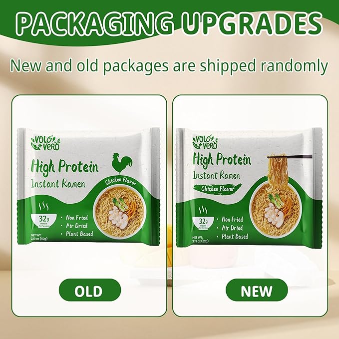 VOLO VERO High Protein (32g) Instant Ramen Chicken Flavor Noodles Soup Plant-Based Air-Dried Non-Fried Low Carb Egg-Free Ready to Eat Dairy Free Healthy Meal 8 Pack