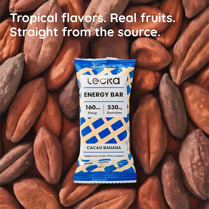 Lecka Energy Bar 12 Bars | Natural Energy from Tropical Fruits Vegan Gluten Free (12 Bars Cacao Banana)