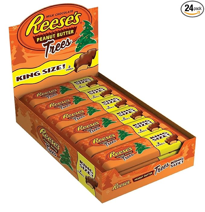 REESE'S Peanut Butter Holiday Trees Milk Chocolate Covered Peanut Butter Tree Shaped Candy in Holiday Packaging 2.4 Ounce Package (Pack of 24)