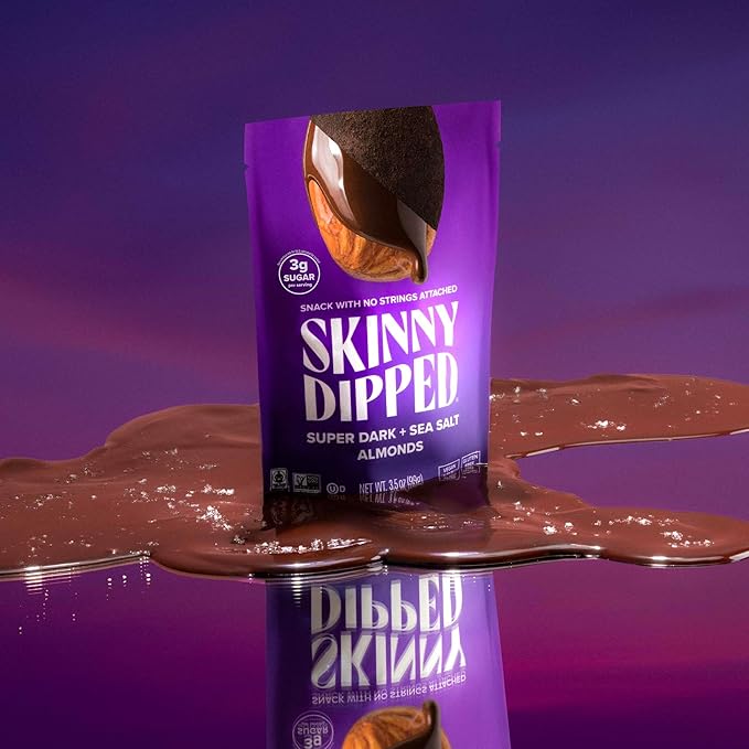 SkinnyDipped Super Dark Chocolate + Sea Salt Almonds Vegan Healthy Snack Plant Protein Gluten Free 3.5 oz Resealable Bags Pack of 5