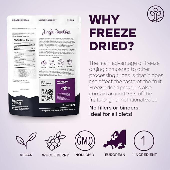 Black Raspberry Powder 5 Ounce Bag - 3rd Party Lab Tested Freeze Dried Raspberries Fruit Whole Berry for Baking Unsweetened Additive Filler Free Superfood Extract Rasberries Smoothies Dehydrated