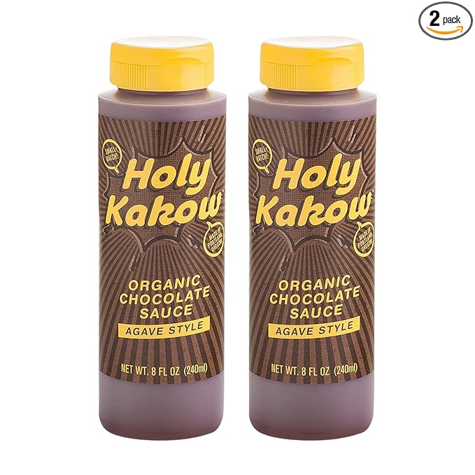 Holy Kakow Organic Chocolate Sauce - Organic Chocolate Syrup Sweetened with Agave Gluten Free Real Food Ingredients Use for Hot or Iced Drinks - 8oz 2-Pack