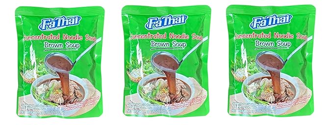 AquaNation Listing For Fa Thai Concentrated Brown Noodle Soup Base 270ml – Authentic Thai Broth for Rich Savory Soups Easy Preparation Imported from Thailand (3 Brown Soup)