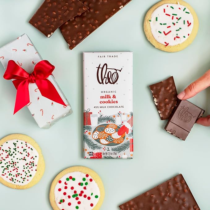 Theo Organic Milk &amp Cookies 45% Milk Chocolate Bars Fair Trade Kosher USDA Certified Organic Non-GMO 2.8 Ounce (Pack of 12)