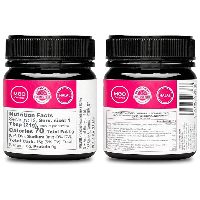New Zealand Honey Co. Raw Manuka Honey UMF 24+ | MGO 1122+ 4.4oz &amp UMF 20+ | MGO 829+ 8.8oz