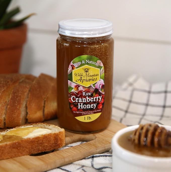 Kauffman Orchards Cranberry Blossom Honey by Welsh Mountain Apiaries Raw and Unfiltered Wild Foraged Honey 16 Ounce Jar