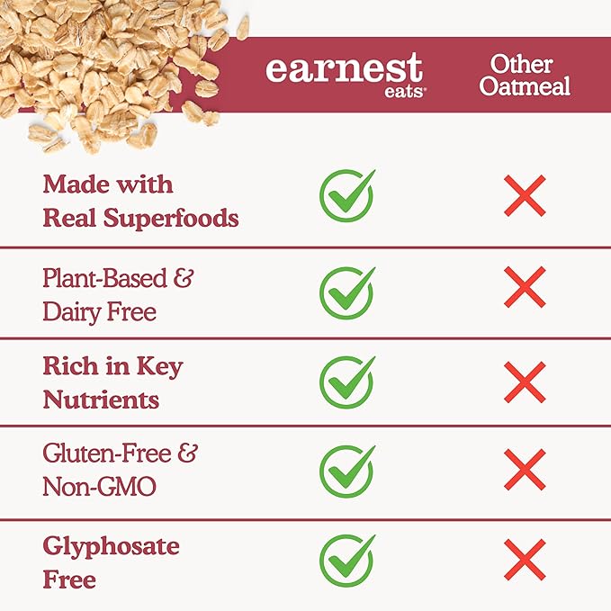 Earnest Eats Superfood Oatmeal Cups - Cranberry Almond Flax – 7g Plant Protein Gluten Free Vegan On-the-Go Breakfast 2.1 Ounces Each (12 Pack)