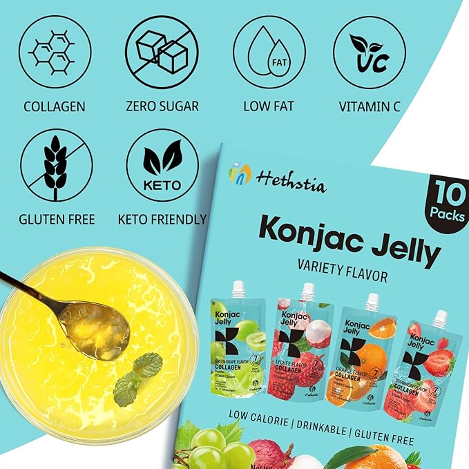 Hethstia High Protein Ramen Cup &amp Konjac Collagen Jelly Bundle – Spicy Beef Protein Ramen with Collagen Peptide Konjac Jelly Low Carb Vegan Healthy Meal &amp Snack Set