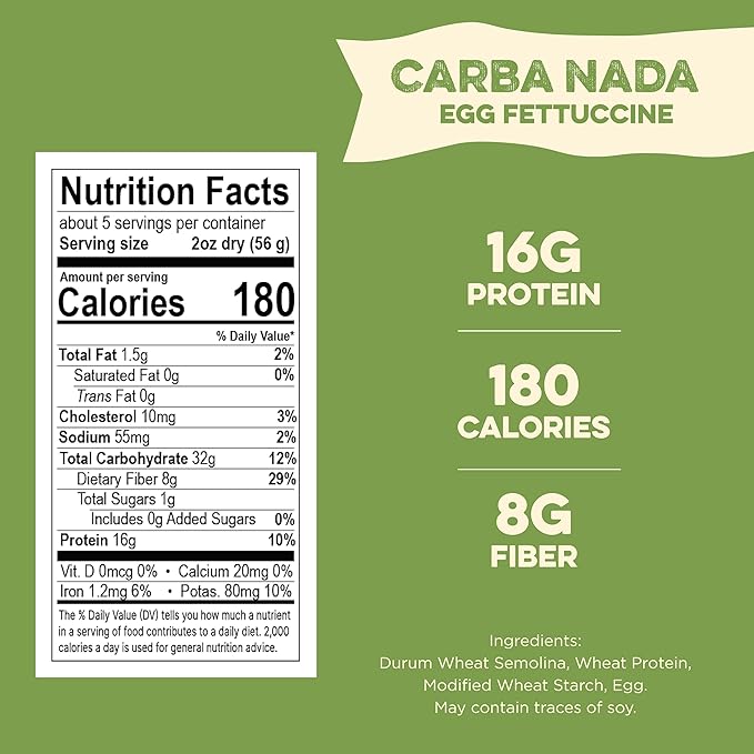 Al Dente Carba-Nada Egg Fettuccine - Lower Carb High Protein Keto &amp Point-Based Diet-Friendly - Delicious and Versatile - Artisanal with Cage-Free Eggs 10 Ounce Bags (Pack Of 6)