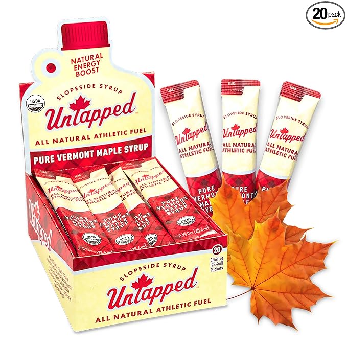UnTapped Vermont Maple Syrup Packets for Athletes Box of 20-0.96 Fl Oz | Organic Pure Maple Syrup for Natural Endurance Energy | Fuel to Keep You Running Longer
