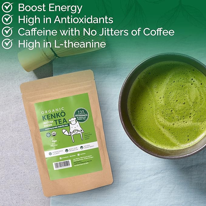 Kenko Matcha Green Tea Powder [USDA Organic] Culinary Grade Matcha Powder for Lattes Smoothies and Baking [100g Bag = 50 Servings]