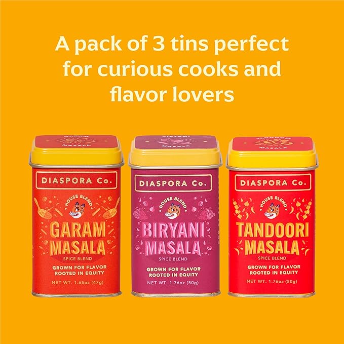 Diaspora Co. Masala Essentials Spice Gift Set – Garam Masala Tandoori Masala &amp Biryani Masala – Authentic Indian Spice Blends for Cooking Curry &amp Marinades – Fresh Single-Origin Spices