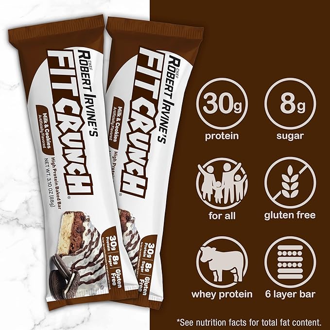 FITCRUNCH Full Size Protein Bars 6-Layer Baked Bar 6g of Sugar Gluten Free &amp Soft Cake Core (12 Bars Variety Pack)