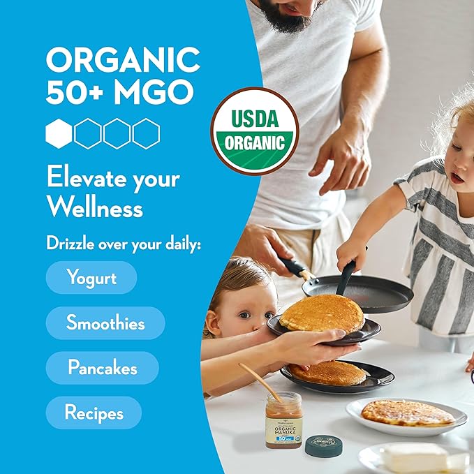 Wedderspoon Organic Raw Manuka Honey 50+ MGO 8.8 Oz Unpasteurized New Zealand Honey Non-GMO BPA-Free Jar Superfood &amp Natural Wellness Support