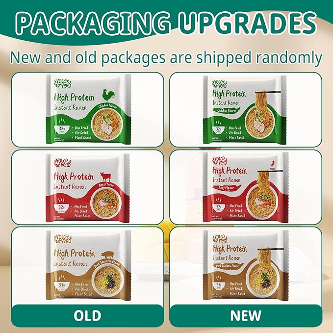 VOLO VERO High Protein (32g) Instant Ramen Variety Packaged Noodles Soup Chicken Spicy Beef Pork Tonkotsu Plant-Based Air-Dried Non-Fried Low Carb Egg-Free Dairy Free Healthy Meal 8 Packs