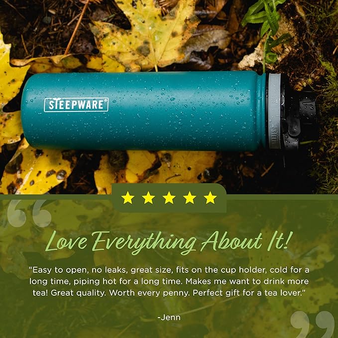The Tea Spot Steepware Tea Tumbler Tea Thermos 22oz Violet- Travel Bottle with Tea Infuser for Loose Leaf Tea or Iced Coffee - Sleek Double-Walled Insulated Bottle