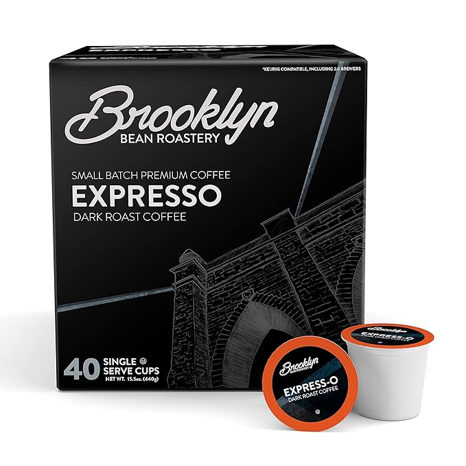 Brooklyn Beans Express-O Gourmet Coffee Pods - Compatible with Keurig 2.0 K Cup Brewers 40 Count Rich and Bold Espresso