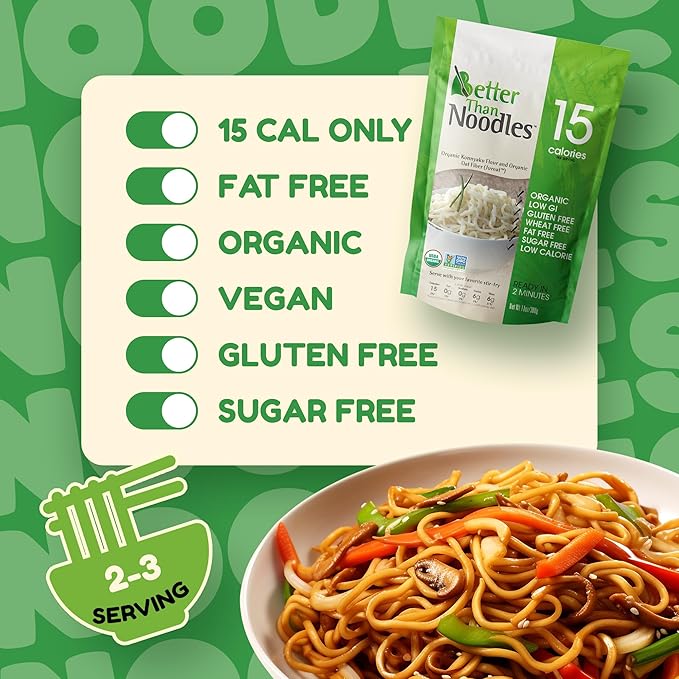 Better Than Noodles - USDA Organic Certified Shirataki Noodles Low Carb Keto-Friendly Gluten-Free No Odor Instant Ready Konjac Pasta &amp Rice Alternative – 14oz (Pack of 6)