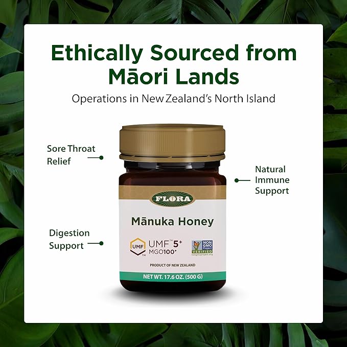 FLORA - Manuka Honey MGO 100+ UMF 5+ Sustainable Traceable 17.6 Oz
