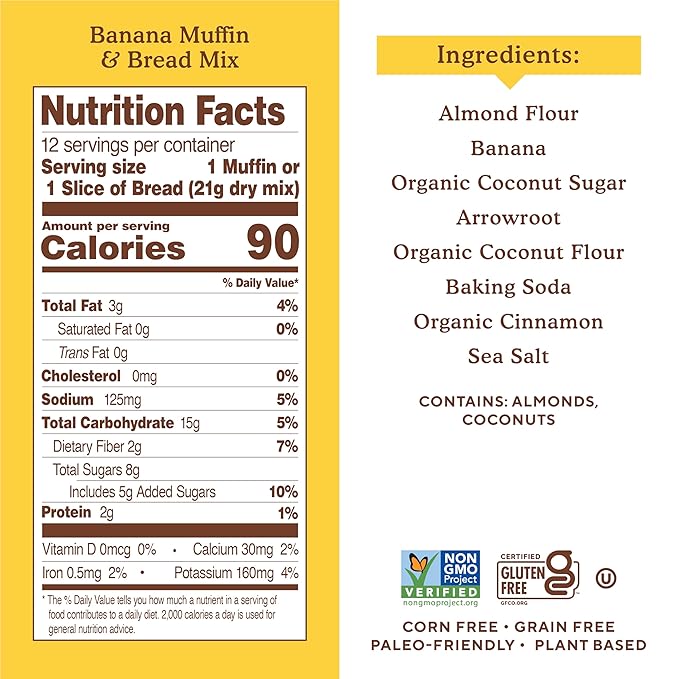 Simple Mills Almond Flour Baking Mix Banana Muffin &amp Bread Mix - Gluten Free Plant Based Paleo Friendly 9 Ounce (Pack of 6)