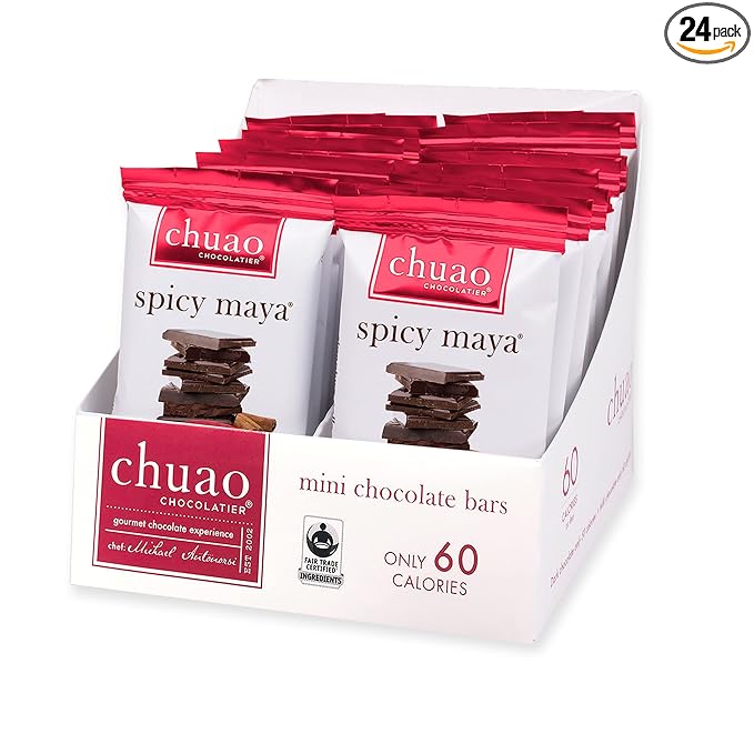 Chuao Chocolatier Spicy Maya Dark Chocolate Bars | Gourmet Cinnamon Cayenne Artisan No Preservatives | 24 Pack (0.39 oz each)