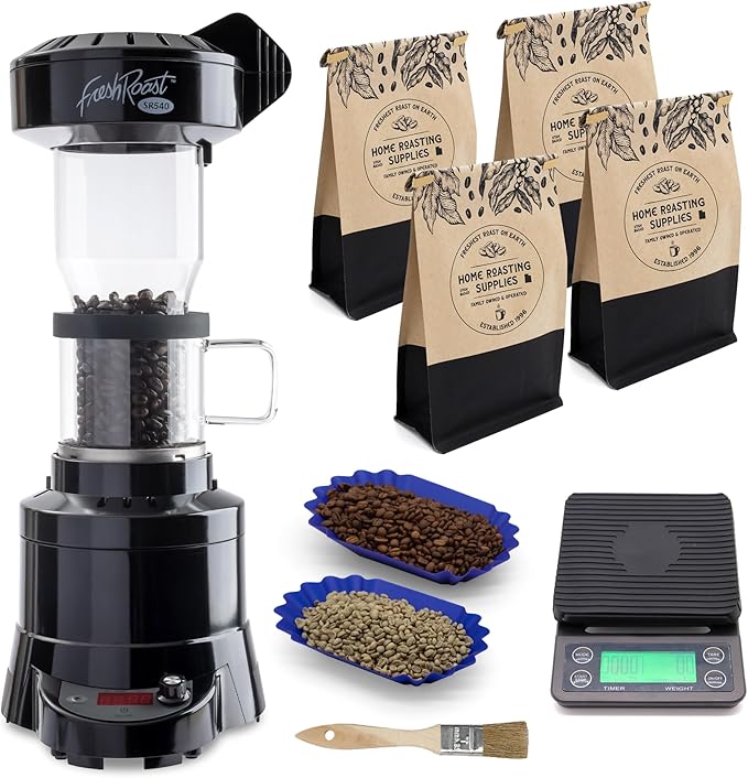 Coffee Roaster Bundle SR540 Glass Extension Tube Pour Over Digital Scale (4lbs) Sample Pack of Green Beans (2-Pack) Sample Trays Chaff Brush