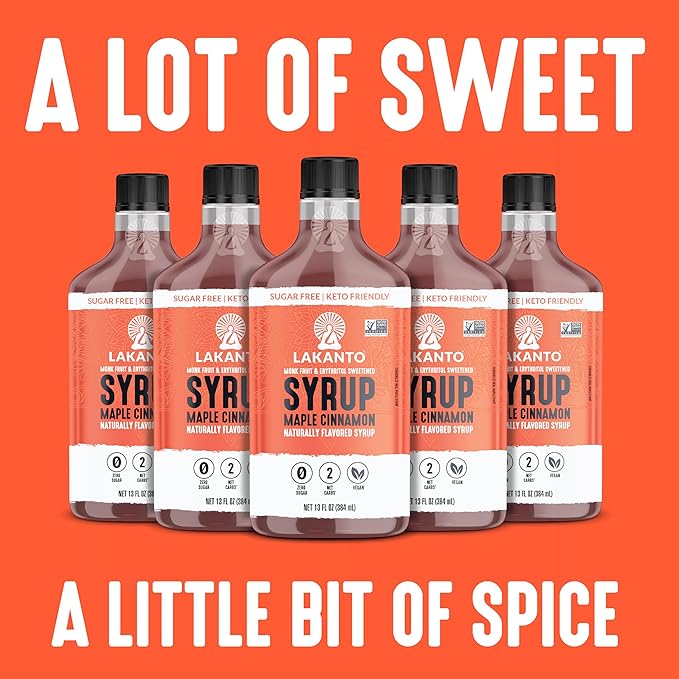 Lakanto Sugar Free Cinnamon Maple Syrup - Monk Fruit Sweetener Keto Diet Friendly Vegan 2g Net Carbs Pancakes Waffles Oatmeal Coffee Tea Granola Frosting Marinade (13 Fl Oz - Pack of 1)