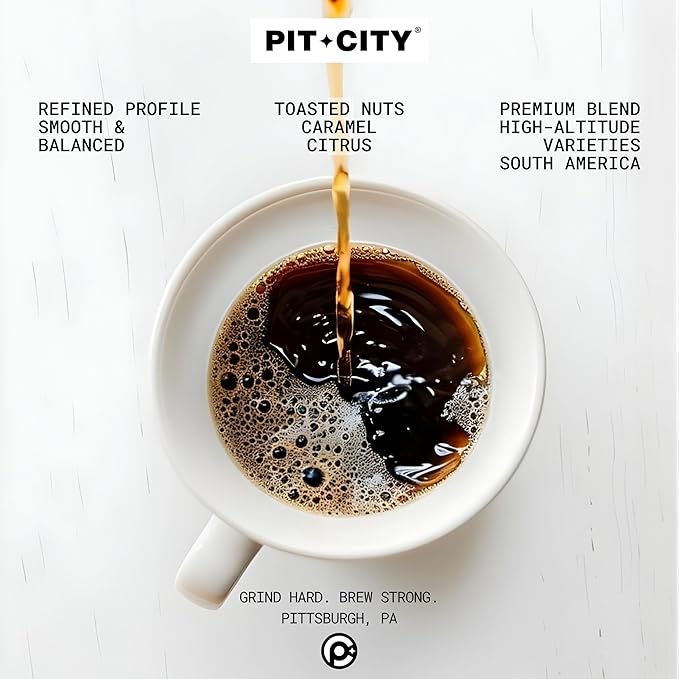 Pit City The Burgh Signature Blend Medium Roast Whole Bean Coffee 12oz Bag - Smooth Toasted Nuts Caramel and Citrus Notes - Premium Small Batch Roasted - Pittsburgh
