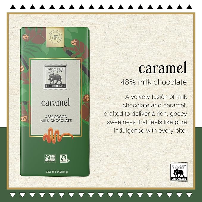 Endangered Species Chocolate Bar 3oz (12 Pack) (Natural 48% Cacao Milk Chocolate w/Caramel)