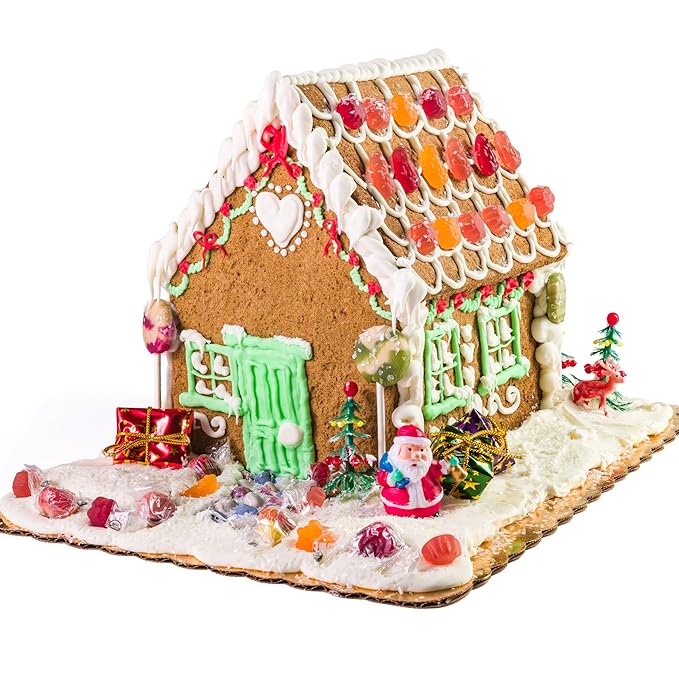 Vegan Allergen-Friendly Gluten-Free Cookie House Kit – 6 Pre-Baked Pieces Display Board Allergen-Free Candy &amp Non-Edible Decorating Figures (Pack of 1 Gingerbread)