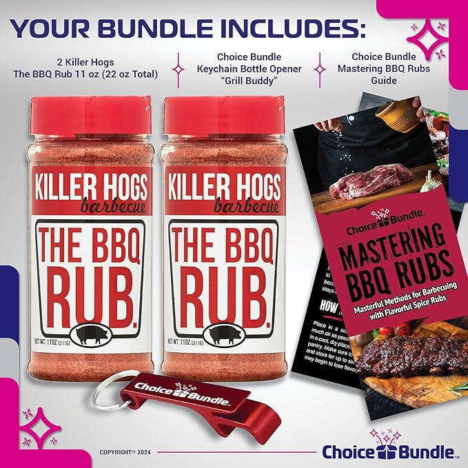 Killer Hogs The BBQ Rub Premium Barbecue Spice &amp Seasoning 2 pk (22 oz) + BBQ Guide &amp Bottle Opener (4 Items)!