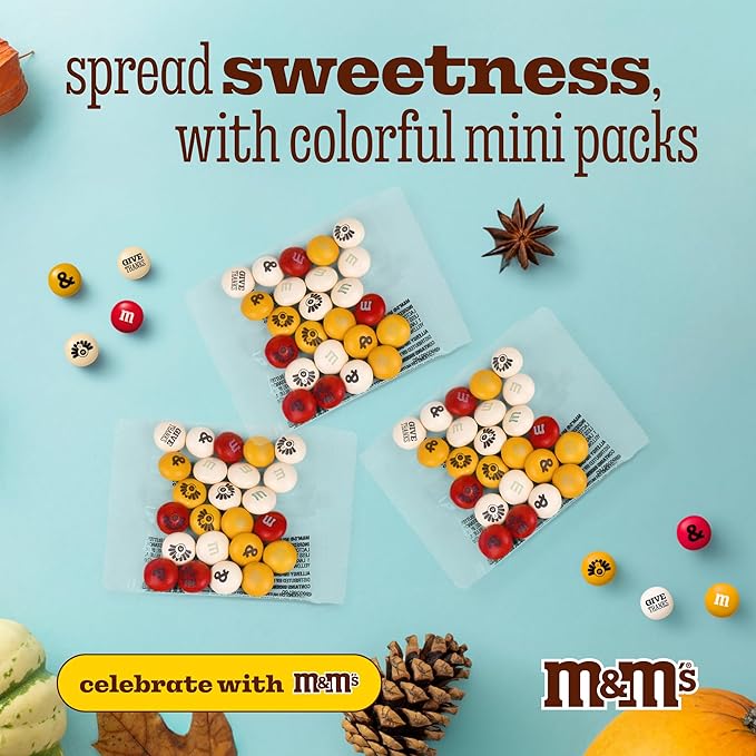 M&ampM'S Thanksgiving Candy Favors Set of 30 Mini Chocolate Pouches for Kids Turkey-Themed Snack Bags for Fall Table Decor Office Gifts Classroom Treats Dessert Buffets and Party Favors