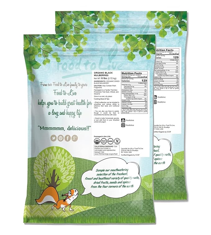 Food to Live Organic Dried Black Mulberries 12 Pounds – Non-GMO Raw Fruit Unsulfured Unsweetened Vegan Mulberry in Bulk. Great for Snacking Desserts and Granola. No Sugar Added. Morus nigra