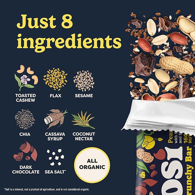 Tosi Meal Nut Bars Peanut Dark Chocolate Healthy Snacks for Adults &amp Kids Crunchy Plant Based Protein Bar (16G) Keto Snacks Vegan Gluten &amp Soy Free Low Sugar Omega 3s 2.4oz 12-Pack